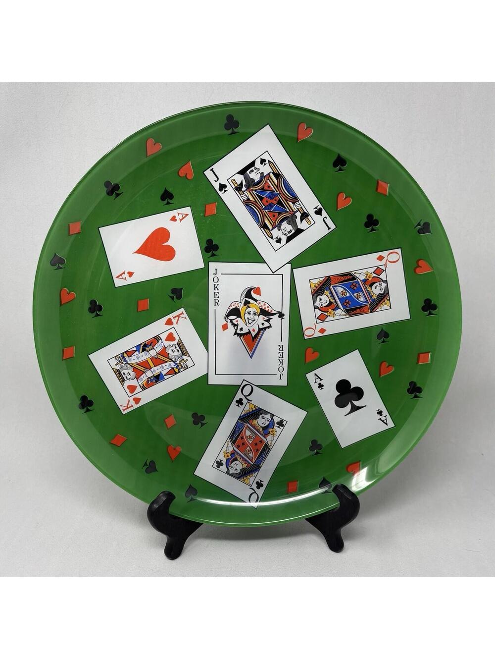 Luminarc Card Party Serving Platter 12.5" MCM Round Glass Tray Poker Barware New